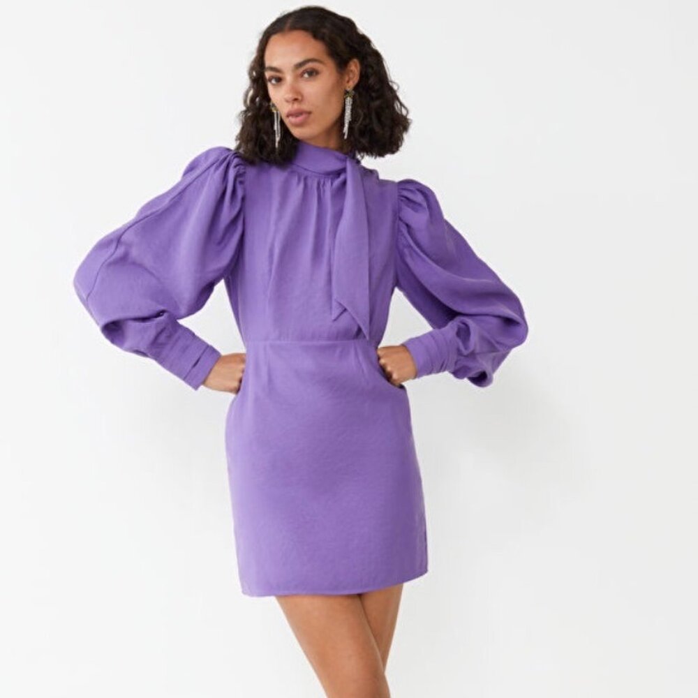 & Other Stories Purple Puff-Sleeve Mini Dress
